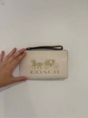 COACH Cream Leather Wristlet with Carriage Logo